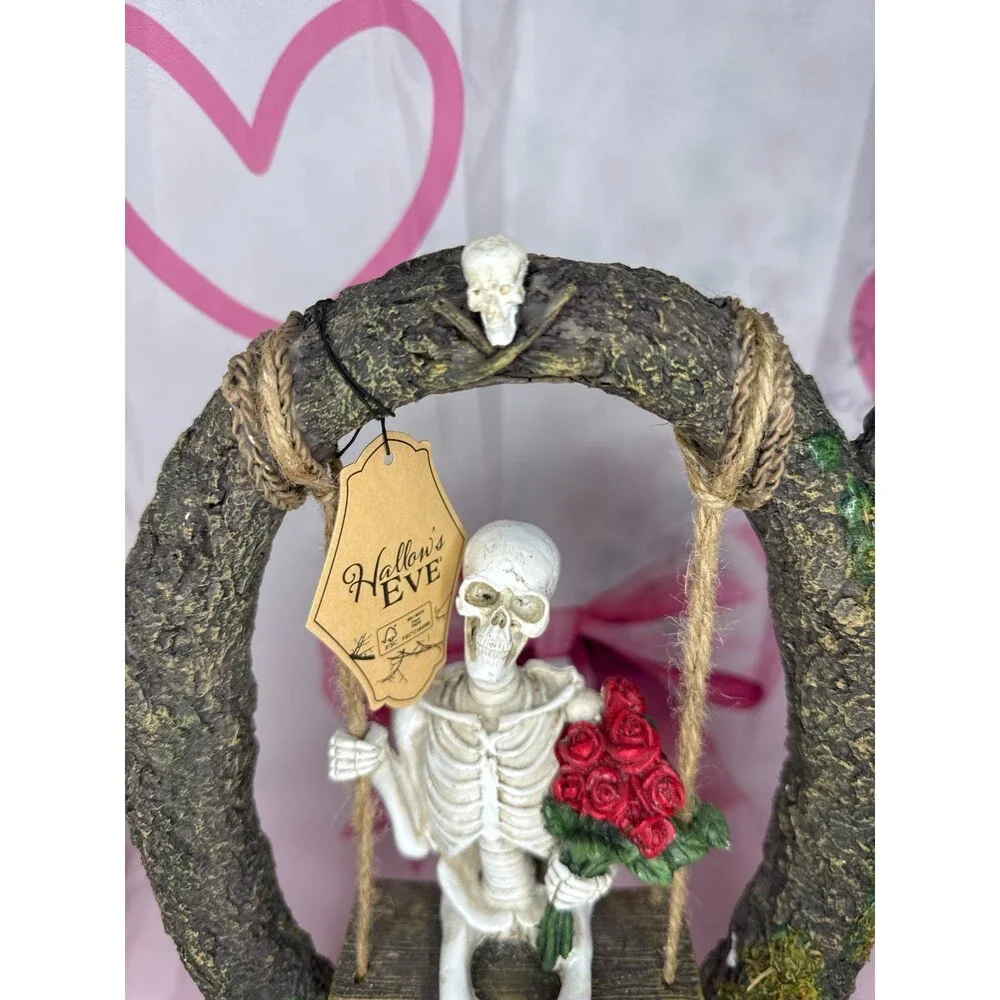 Viral Halloween Skeleton with Roses on a Tree Swing